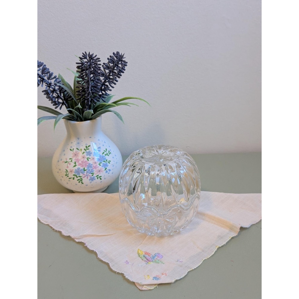 Vintage Covered Crystal Candy Dish, Glass Globe Bowl, Lidded Crystal Trinket Box